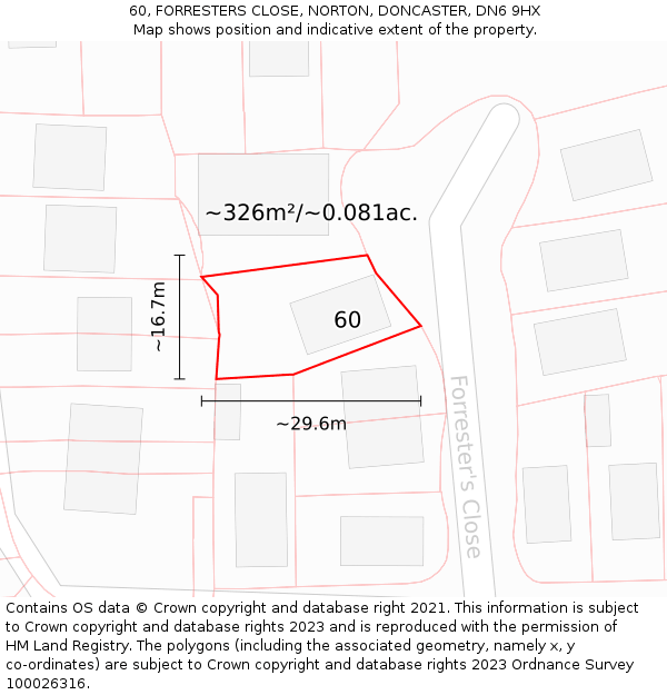 60, FORRESTERS CLOSE, NORTON, DONCASTER, DN6 9HX: Plot and title map