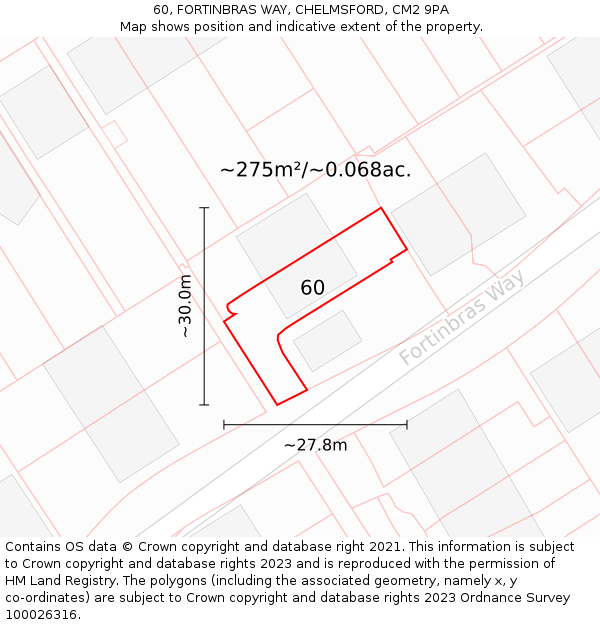 60, FORTINBRAS WAY, CHELMSFORD, CM2 9PA: Plot and title map