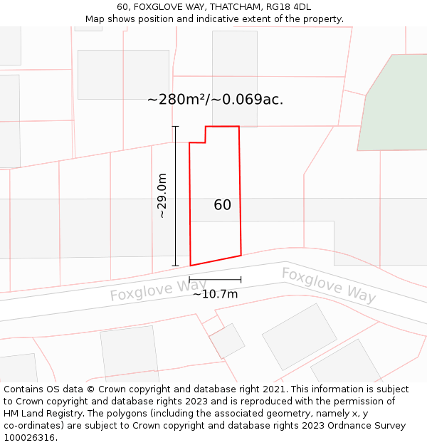 60, FOXGLOVE WAY, THATCHAM, RG18 4DL: Plot and title map