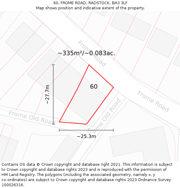 60, FROME ROAD, RADSTOCK, BA3 3LF: Plot and title map