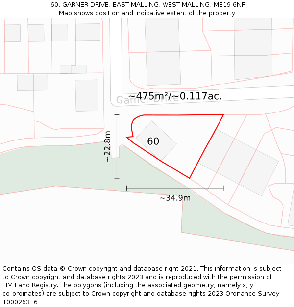 60, GARNER DRIVE, EAST MALLING, WEST MALLING, ME19 6NF: Plot and title map