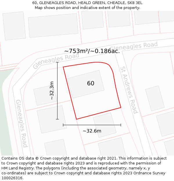 60, GLENEAGLES ROAD, HEALD GREEN, CHEADLE, SK8 3EL: Plot and title map