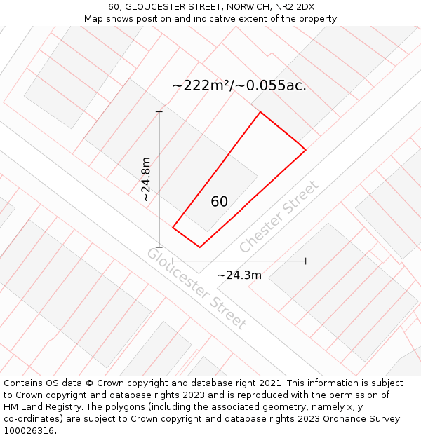 60, GLOUCESTER STREET, NORWICH, NR2 2DX: Plot and title map