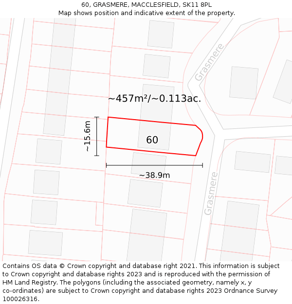 60, GRASMERE, MACCLESFIELD, SK11 8PL: Plot and title map