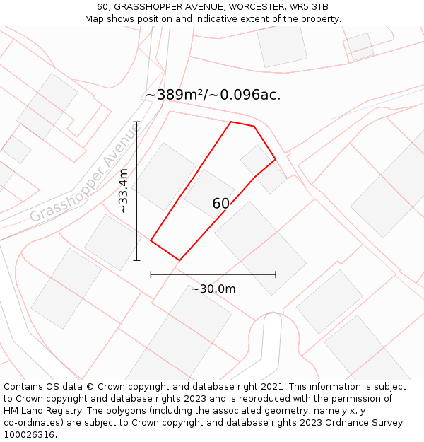 60, GRASSHOPPER AVENUE, WORCESTER, WR5 3TB: Plot and title map