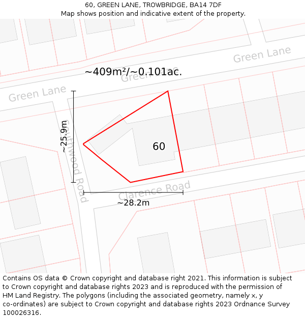 60, GREEN LANE, TROWBRIDGE, BA14 7DF: Plot and title map