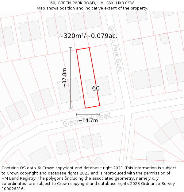 60, GREEN PARK ROAD, HALIFAX, HX3 0SW: Plot and title map