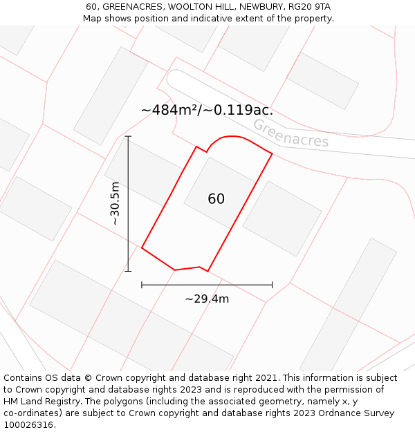 60, GREENACRES, WOOLTON HILL, NEWBURY, RG20 9TA: Plot and title map