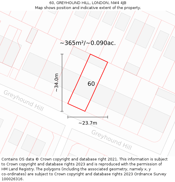 60, GREYHOUND HILL, LONDON, NW4 4JB: Plot and title map
