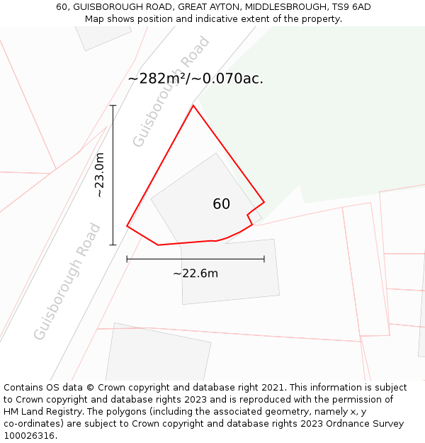 60, GUISBOROUGH ROAD, GREAT AYTON, MIDDLESBROUGH, TS9 6AD: Plot and title map