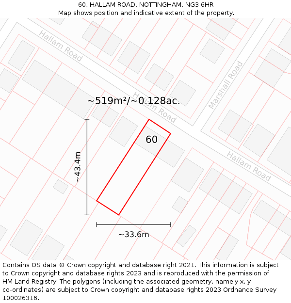 60, HALLAM ROAD, NOTTINGHAM, NG3 6HR: Plot and title map