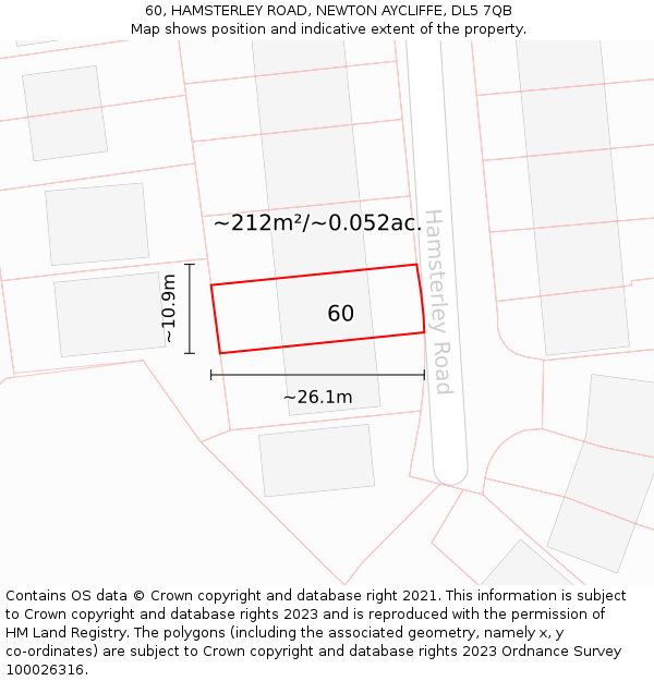 60, HAMSTERLEY ROAD, NEWTON AYCLIFFE, DL5 7QB: Plot and title map