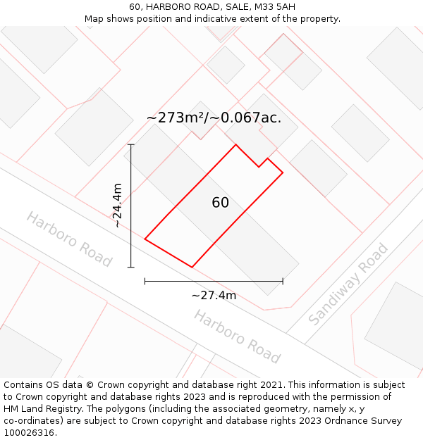 60, HARBORO ROAD, SALE, M33 5AH: Plot and title map