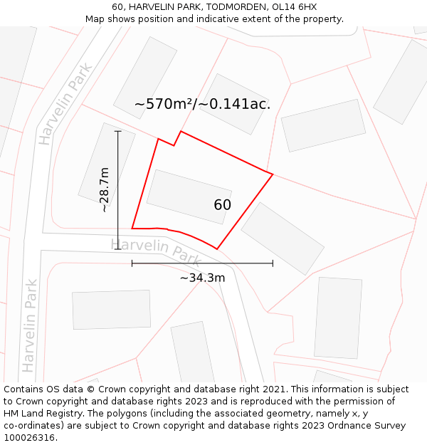 60, HARVELIN PARK, TODMORDEN, OL14 6HX: Plot and title map