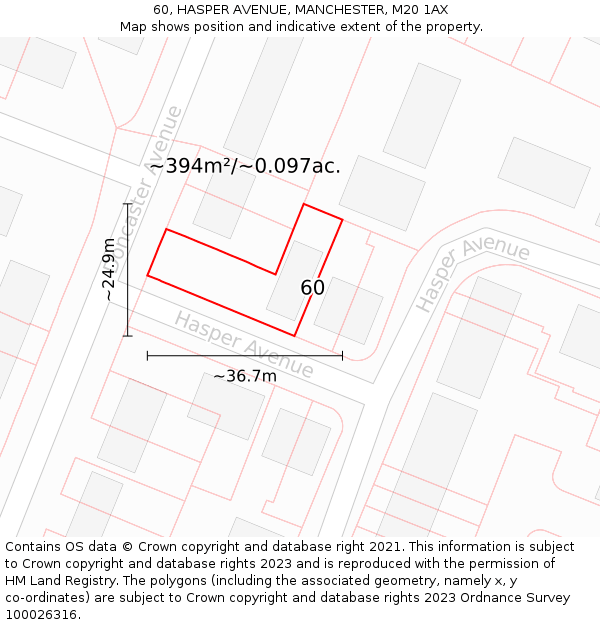 60, HASPER AVENUE, MANCHESTER, M20 1AX: Plot and title map