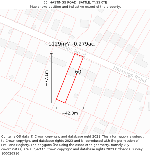 60, HASTINGS ROAD, BATTLE, TN33 0TE: Plot and title map