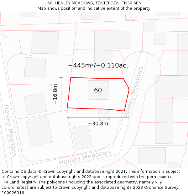 60, HENLEY MEADOWS, TENTERDEN, TN30 6EN: Plot and title map