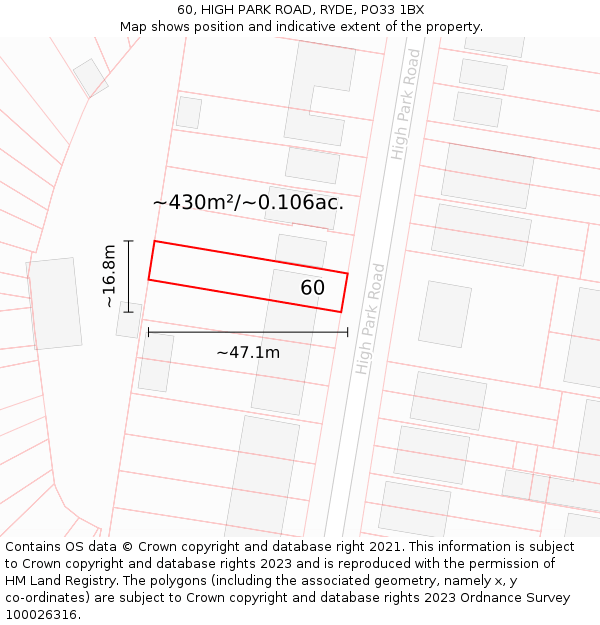 60, HIGH PARK ROAD, RYDE, PO33 1BX: Plot and title map