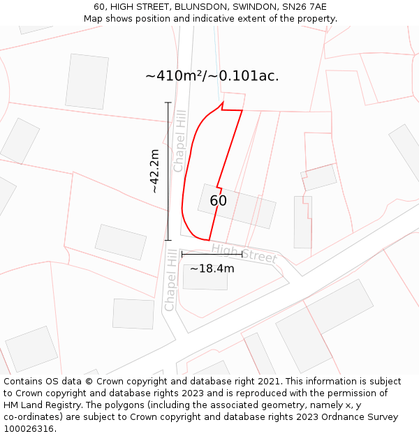 60, HIGH STREET, BLUNSDON, SWINDON, SN26 7AE: Plot and title map