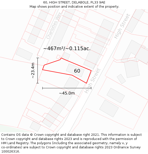 60, HIGH STREET, DELABOLE, PL33 9AE: Plot and title map