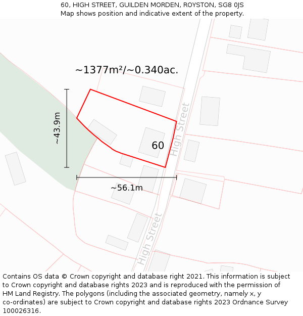 60, HIGH STREET, GUILDEN MORDEN, ROYSTON, SG8 0JS: Plot and title map