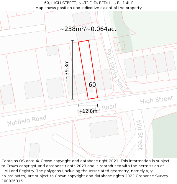 60, HIGH STREET, NUTFIELD, REDHILL, RH1 4HE: Plot and title map