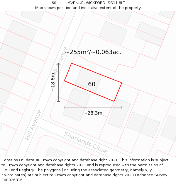 60, HILL AVENUE, WICKFORD, SS11 8LT: Plot and title map