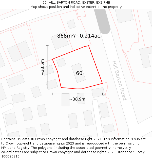 60, HILL BARTON ROAD, EXETER, EX2 7HB: Plot and title map