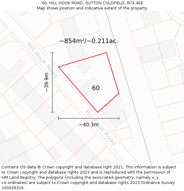 60, HILL HOOK ROAD, SUTTON COLDFIELD, B74 4EE: Plot and title map