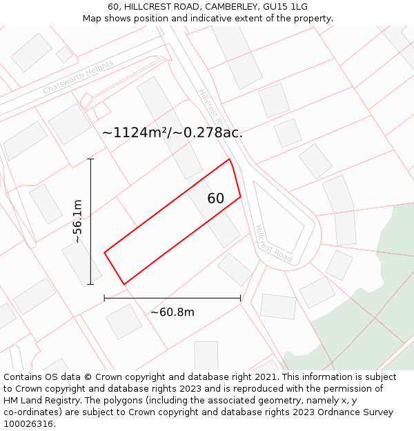 60, HILLCREST ROAD, CAMBERLEY, GU15 1LG: Plot and title map