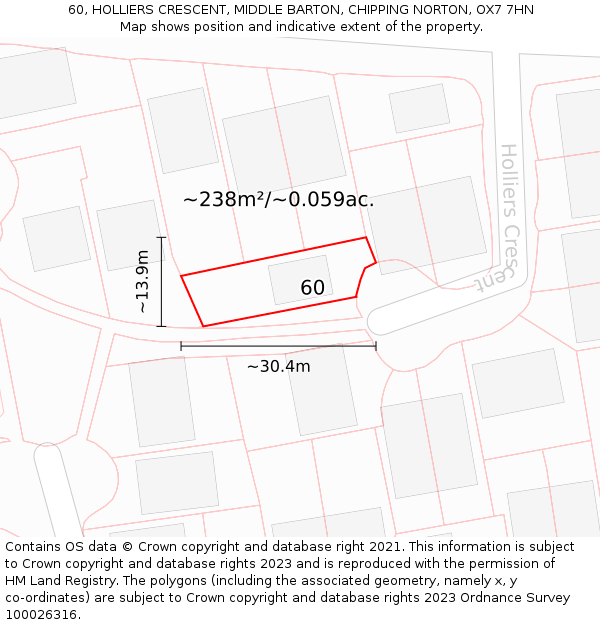 60, HOLLIERS CRESCENT, MIDDLE BARTON, CHIPPING NORTON, OX7 7HN: Plot and title map