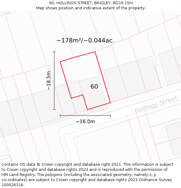 60, HOLLINGS STREET, BINGLEY, BD16 1SH: Plot and title map