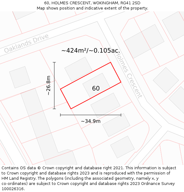 60, HOLMES CRESCENT, WOKINGHAM, RG41 2SD: Plot and title map