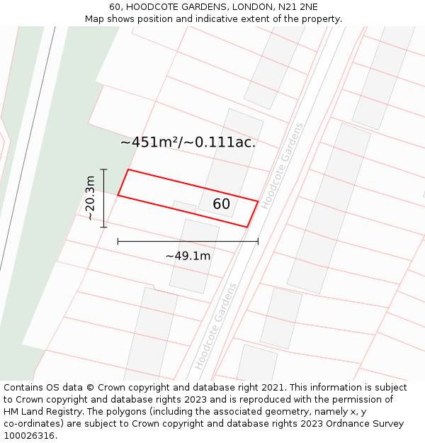 60, HOODCOTE GARDENS, LONDON, N21 2NE: Plot and title map