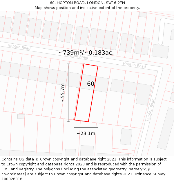 60, HOPTON ROAD, LONDON, SW16 2EN: Plot and title map