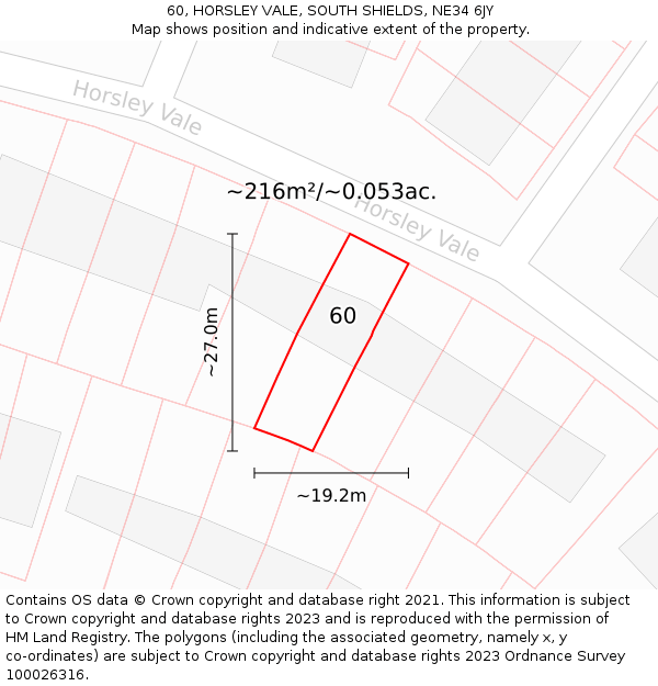 60, HORSLEY VALE, SOUTH SHIELDS, NE34 6JY: Plot and title map