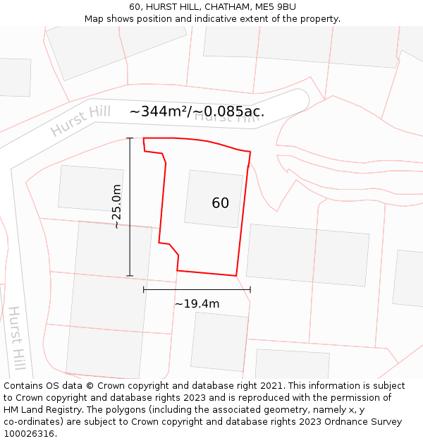 60, HURST HILL, CHATHAM, ME5 9BU: Plot and title map