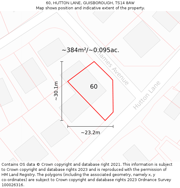 60, HUTTON LANE, GUISBOROUGH, TS14 8AW: Plot and title map