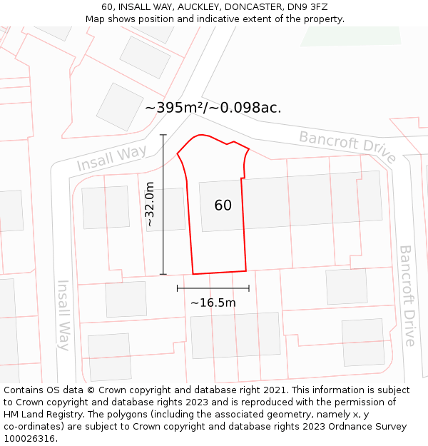 60, INSALL WAY, AUCKLEY, DONCASTER, DN9 3FZ: Plot and title map