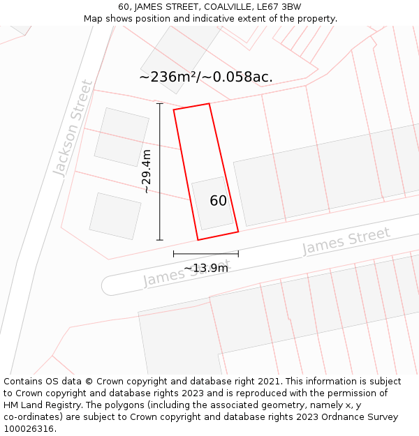 60, JAMES STREET, COALVILLE, LE67 3BW: Plot and title map