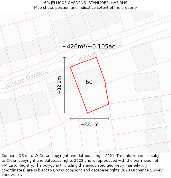 60, JELLICOE GARDENS, STANMORE, HA7 3NS: Plot and title map