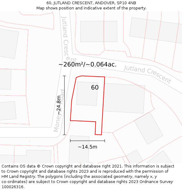 60, JUTLAND CRESCENT, ANDOVER, SP10 4NB: Plot and title map