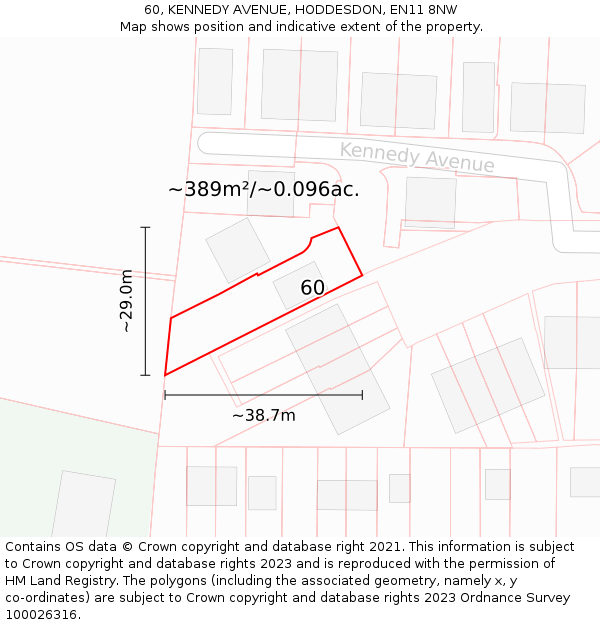 60, KENNEDY AVENUE, HODDESDON, EN11 8NW: Plot and title map