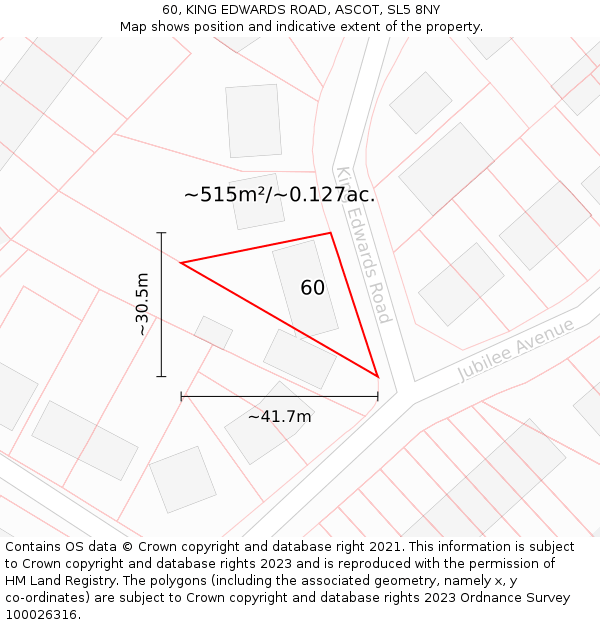 60, KING EDWARDS ROAD, ASCOT, SL5 8NY: Plot and title map