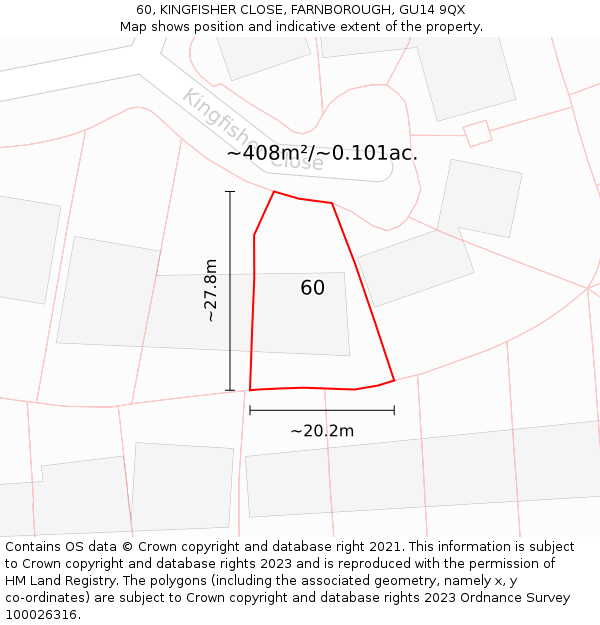 60, KINGFISHER CLOSE, FARNBOROUGH, GU14 9QX: Plot and title map