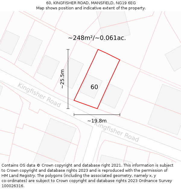 60, KINGFISHER ROAD, MANSFIELD, NG19 6EG: Plot and title map