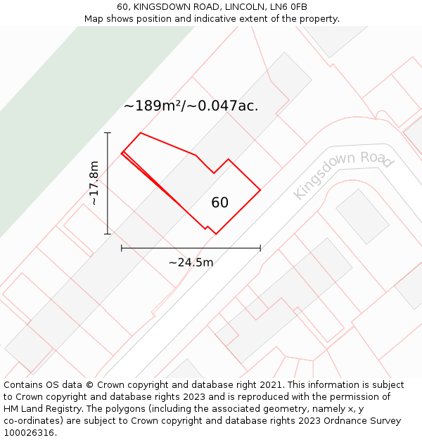 60, KINGSDOWN ROAD, LINCOLN, LN6 0FB: Plot and title map