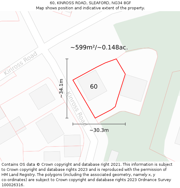 60, KINROSS ROAD, SLEAFORD, NG34 8GF: Plot and title map