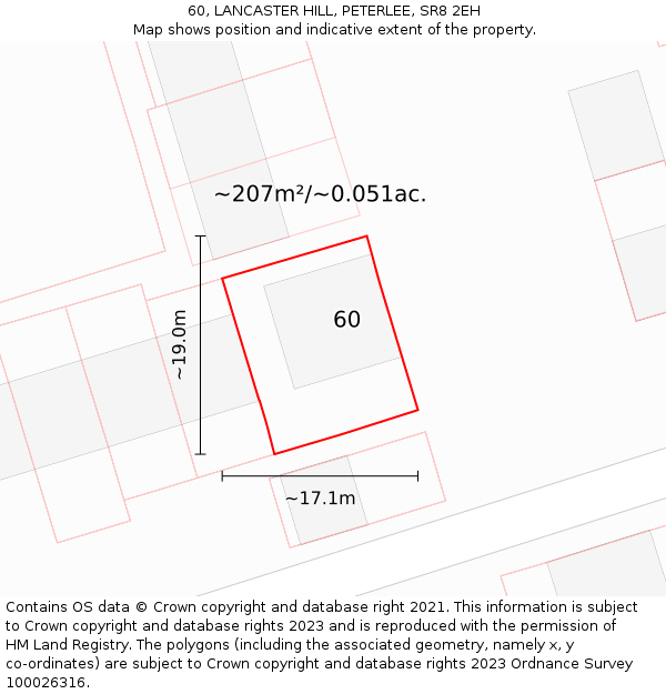 60, LANCASTER HILL, PETERLEE, SR8 2EH: Plot and title map