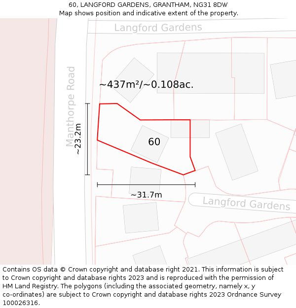 60, LANGFORD GARDENS, GRANTHAM, NG31 8DW: Plot and title map